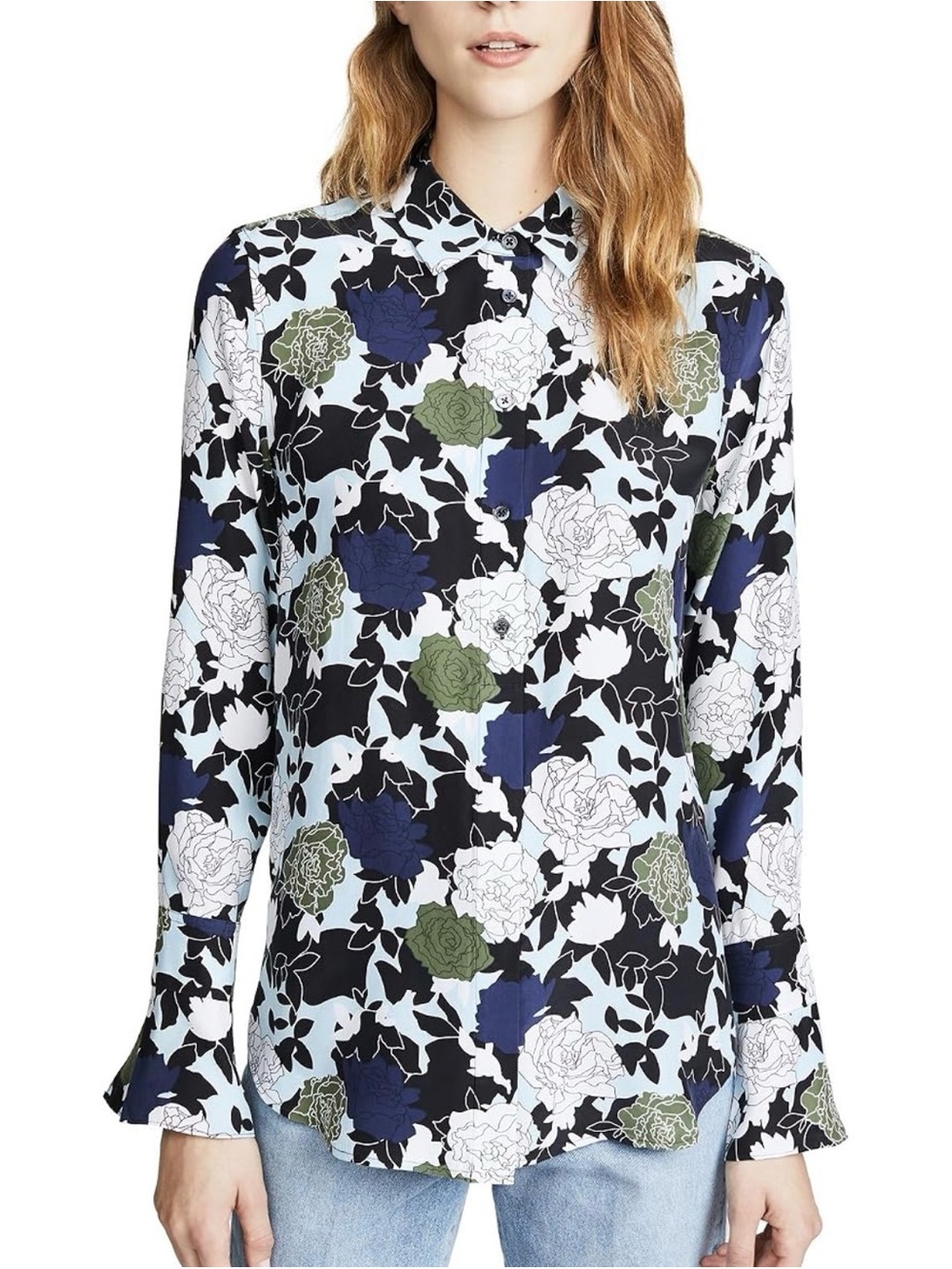 Equipment Femme Floral Button Down Silk Blouse Size Small